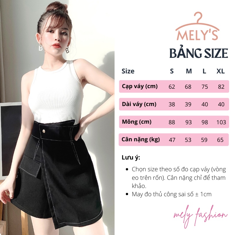 Quần giả váy nữ cạp cao viền chỉ nổi tôn dáng sang trọng có bigsize Mely's Fashion CV10