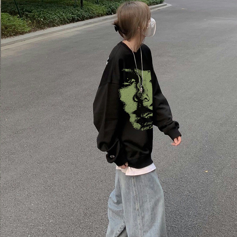 Áo sweater SELVZE chất liệu cotton cổ tròn phong cách đường phố Mỹ thời trang cao cấp dành cho nữ