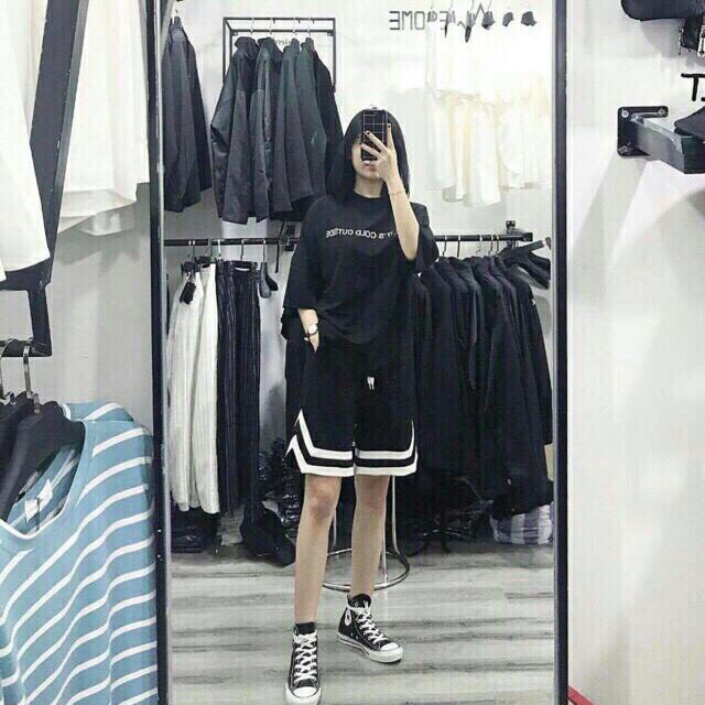 Quần short unisex bóng chày Chữ V nam nữ ulzzang