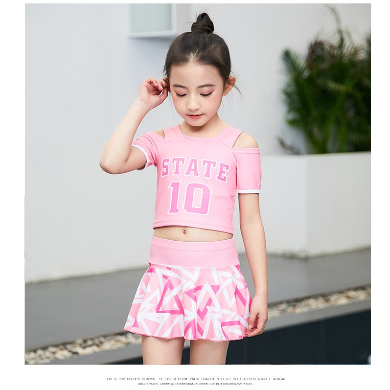 Áo bơi bé gái áo Croptop chân váy (không gồm nón bơi) (14-32kg)