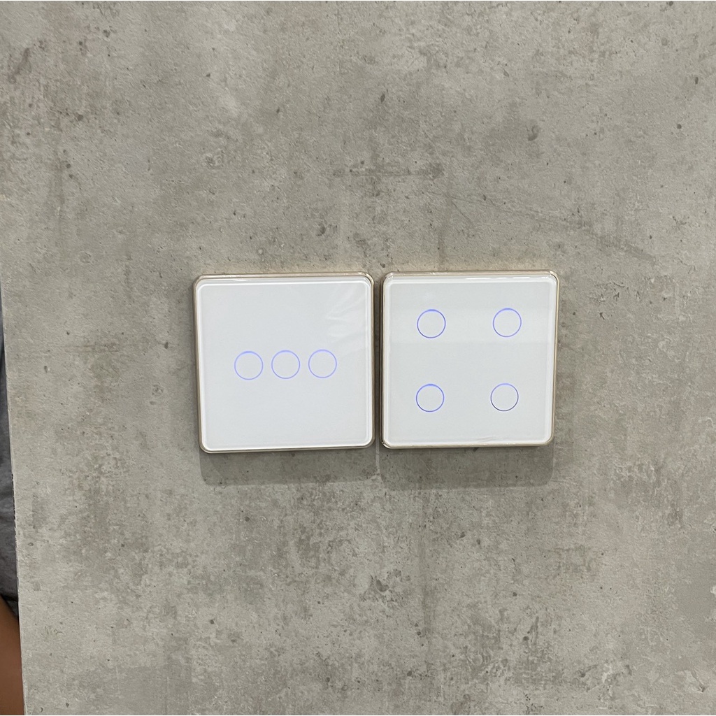 Công tắc Tuya Zigbee vuông 1 2 3 4 nút cao cấp viền nhôm vàng đủ dây LN