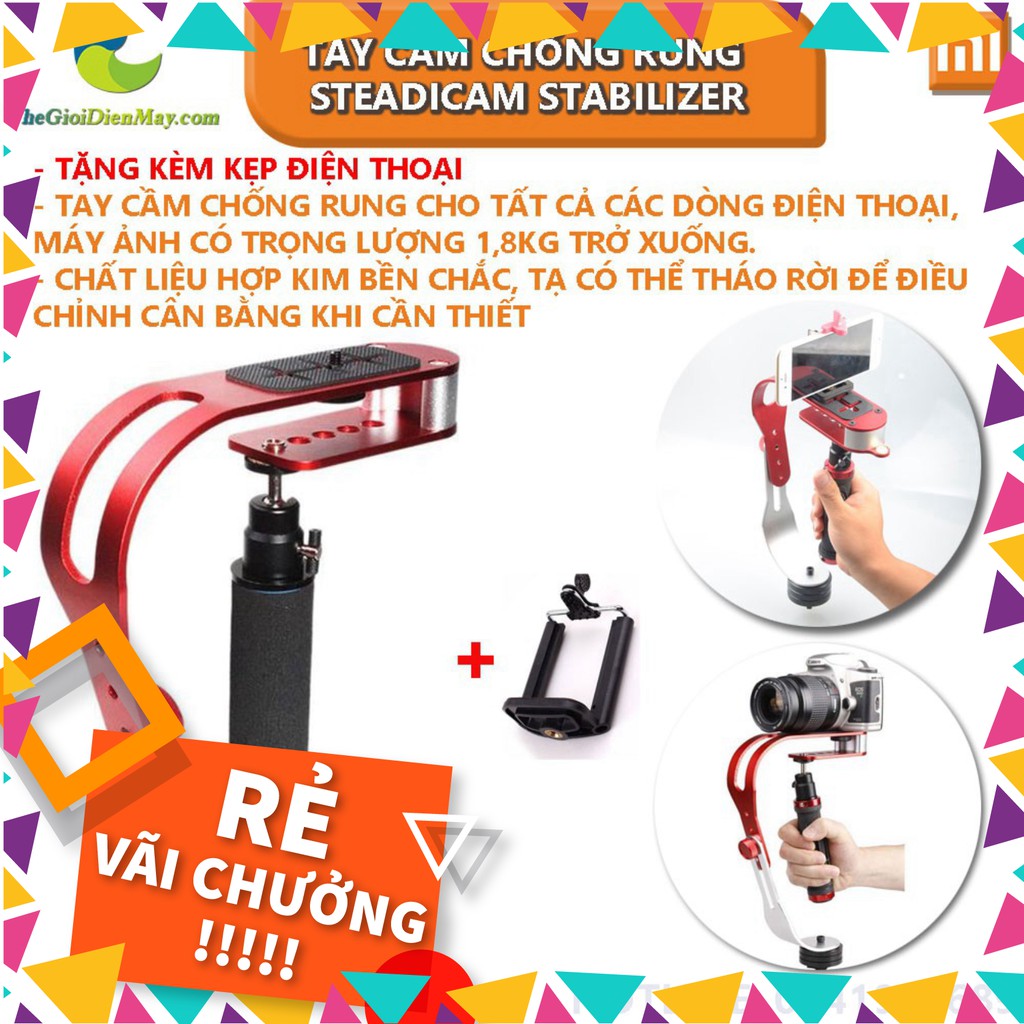 [SALE] [ELPSJUNE hoàn 30k xu] Tay cầm chống rung - Stabilizer Steadicam cho camera hành trình, hành động, điện thoại .