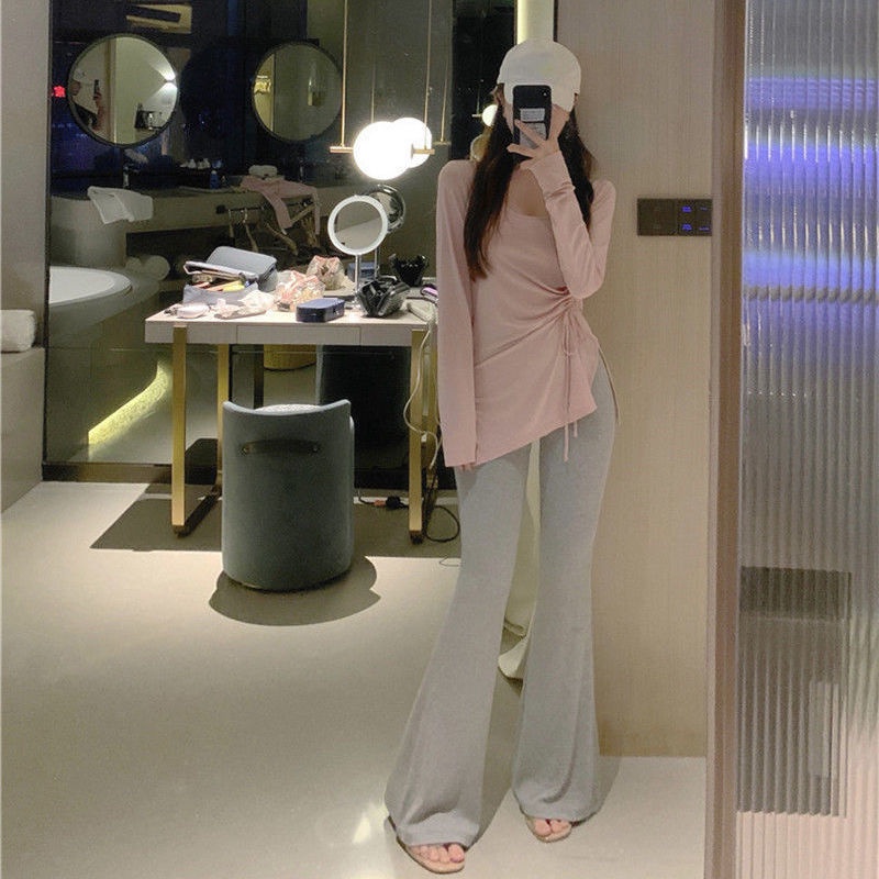 Áo thun COZOK tay dài dáng ôm phối dây rút thời trang dễ phối đồ