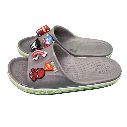 Dép lê cross nữ quai ngang màu xám full box tặng 12 siticker cross gắn dép Cờ rốc