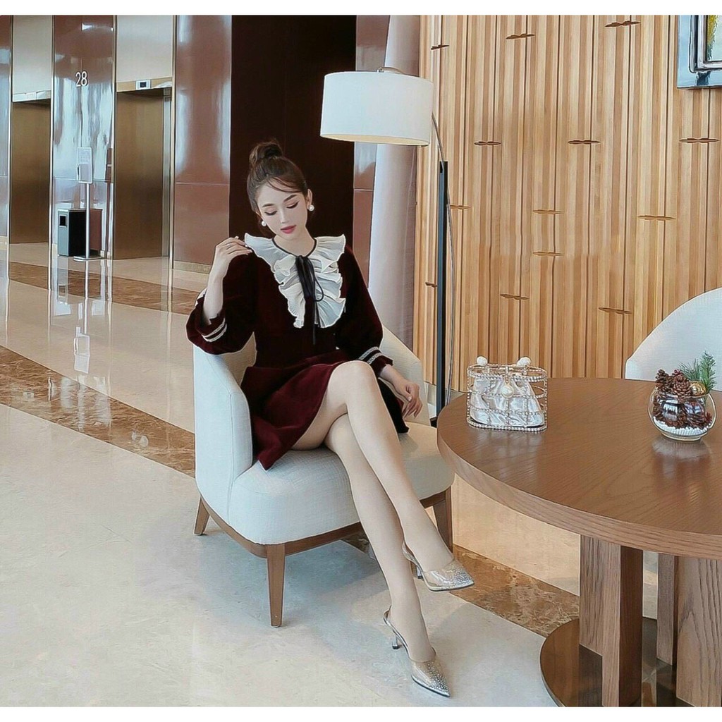 Đầm nhung bèo tiểu thư dịu dàng BG14210 mới