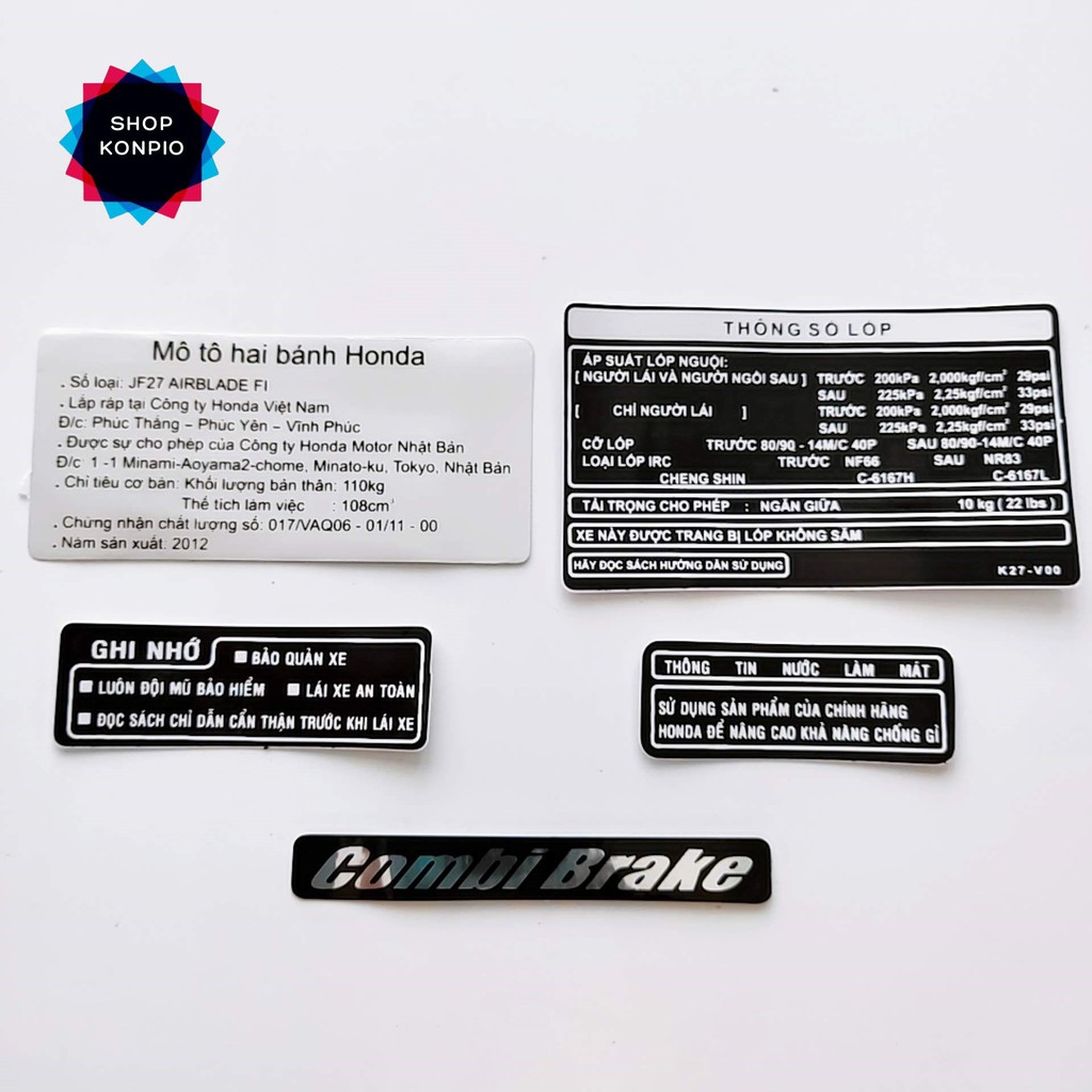Bộ Tem Thông Số AIRBLADE FI Chống Thấm Nước, Chống Bay Màu