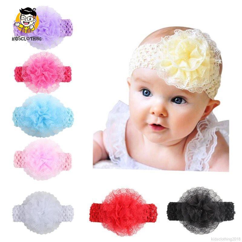 Băng đô ren phối hoa dễ thương cho bé gái