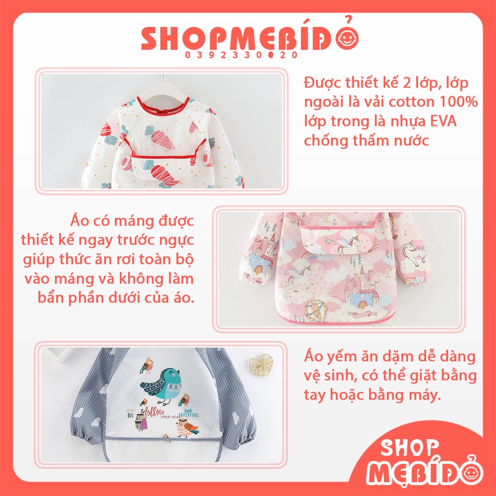 Áo Yếm Ăn Dặm BLW Có Máng Hứng Thức Ăn Rơi Chống Thấm Nước Cao Cấp Tiện Lợi Cho Bé Shop Mẹ Bí Đỏ