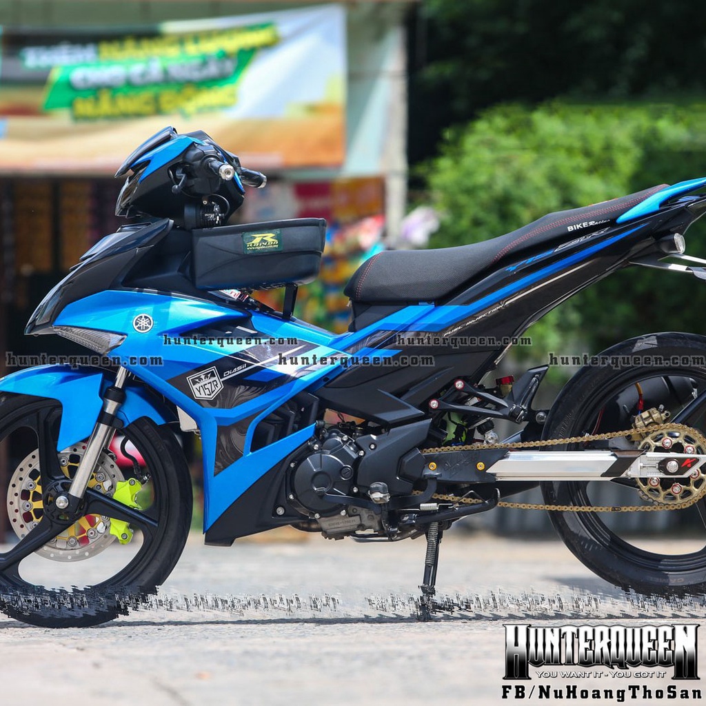 Tem rời in UV cao cấp, Dán xe Exciter 150 đời 2016 - 2019 màu đen xanh. Mẫu decal Y15ZR hoa văn chìm ẩn
