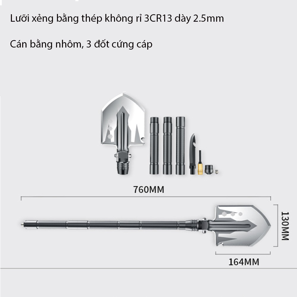 Xẻng cuốc đa năng giá rẻ dã ngoại, đi rừng, phượt, làm vườn gấp gọn, nhiều chức năng tiện lợi