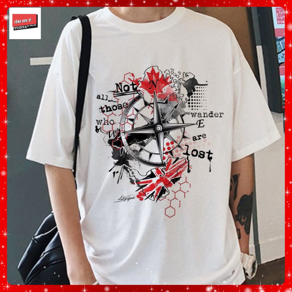 💥 Tổng Kho Sỉ Áo Thun 💥 GIẢM GIÁ Áo Thun Nam Tay Lỡ Unisex Trắng La Bàn Chỉ Nam | Kim Chỉ Nam