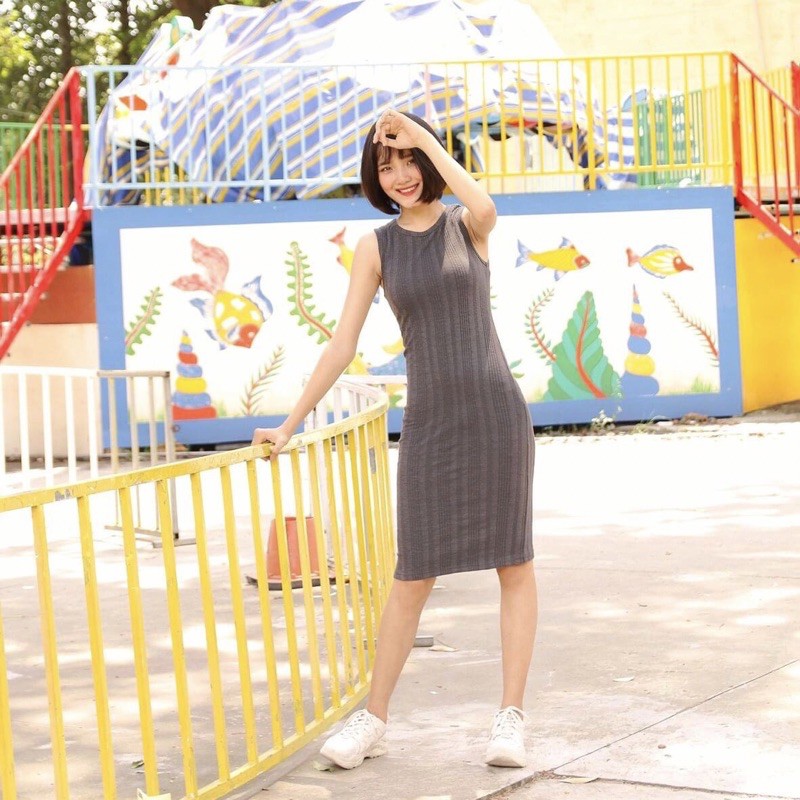 Đầm Thun Gân Dày Dặn Không Tay Ôm Body Korean Ulzzang Style