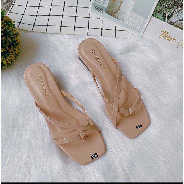 Dép gót 3 phân 3 dây ngang vân da rắn size 35-39