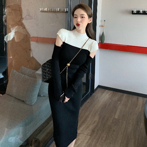 Đầm Dệt Kim Dáng Dài Hở Vai Phong Cách Hàn Quốc Nữ Tính