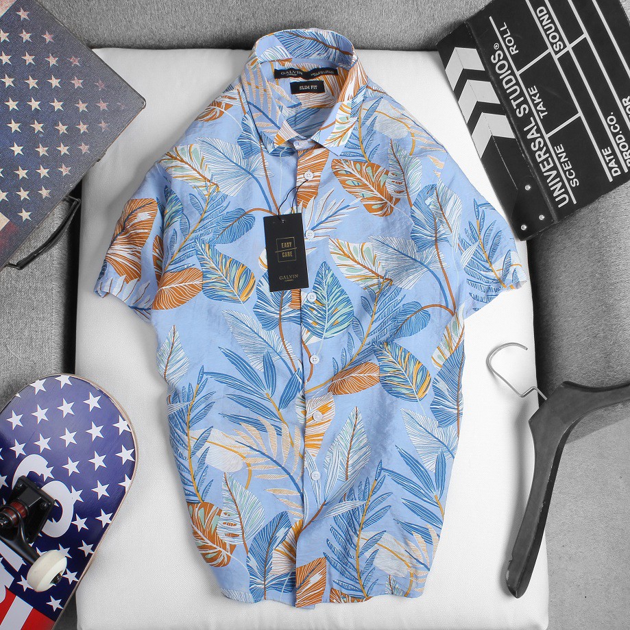 Sơ mi nam Galvin cộc tay họa tiết hoa cotton đũi sơ mi họa tiết bãi biên 84- Leo Vatino | BigBuy360 - bigbuy360.vn