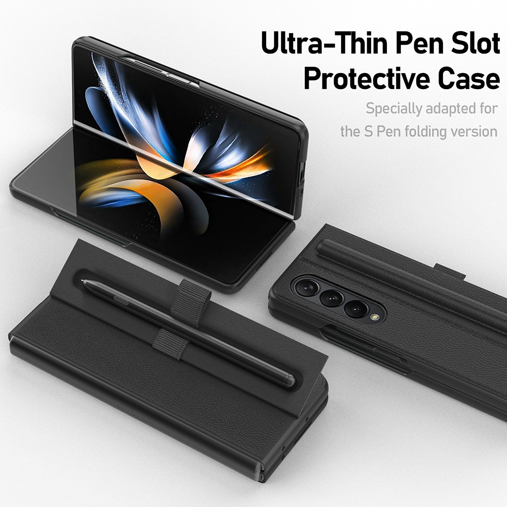 For Samsung Galaxy Z Fold 4 5G Fold4 Case Luxury Leather Pen Slot Holder Protection Cover