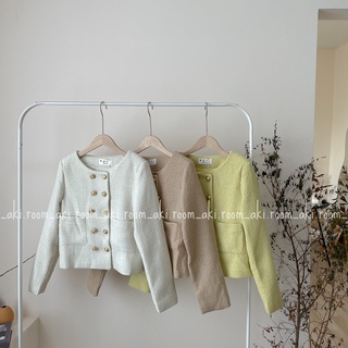 Áo khoác dạ tweed chất dày dặn hai hàng cúc vàng hai túi vuông 22185