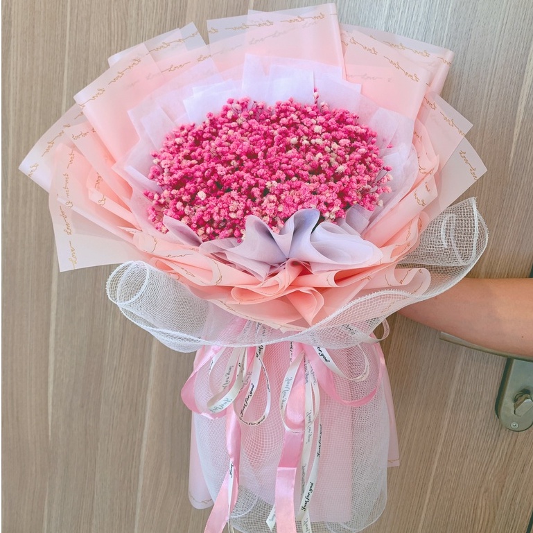Bó hoa baby khô cầm tay màu hồng phấn, quà tặng hoa khô sinh nhật, sự kiện, kỉ niệm