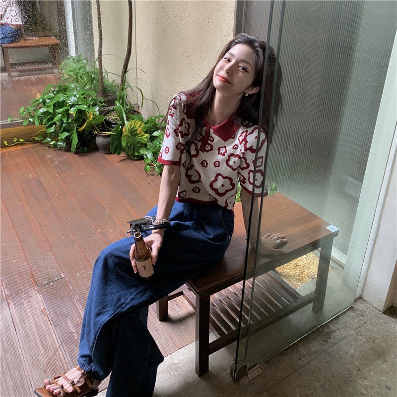 Áo polo Dệt Kim Mỏng Dáng Rộng Kiểu Pháp Thời Trang Mùa Hè Cho Nữ