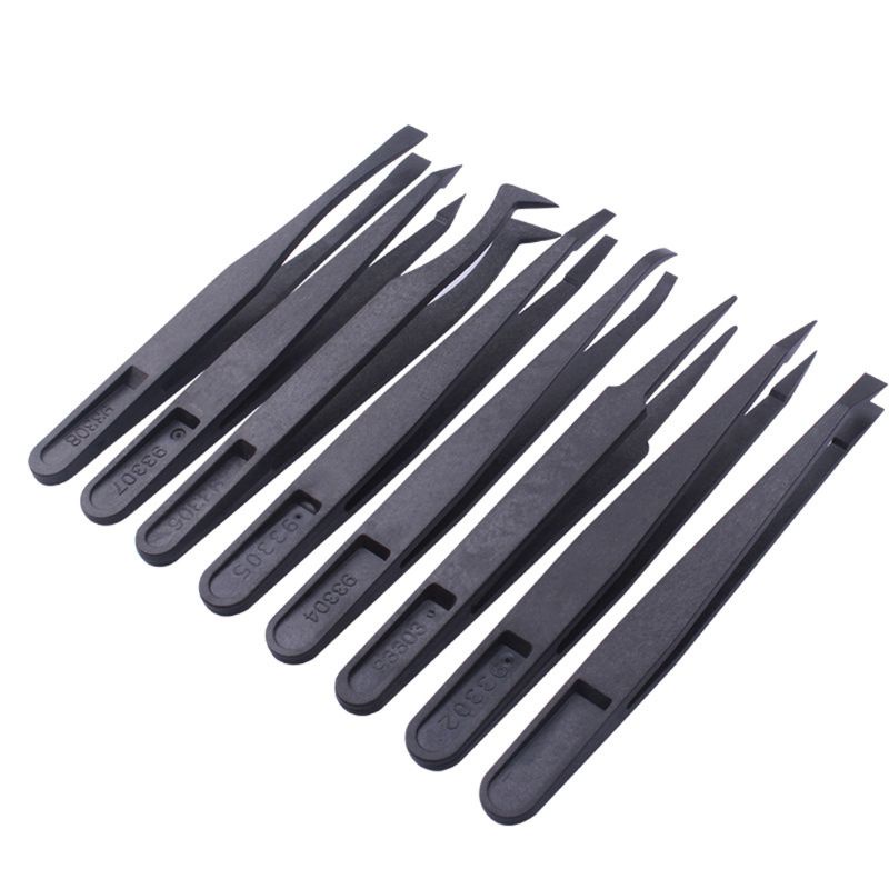 SHAS 1 Set Precision Plastic Tweezers Anti Static Black Carbon Fiber DIY Repair Nippers Kit for Electronics Phones Jewelry Making Repairing