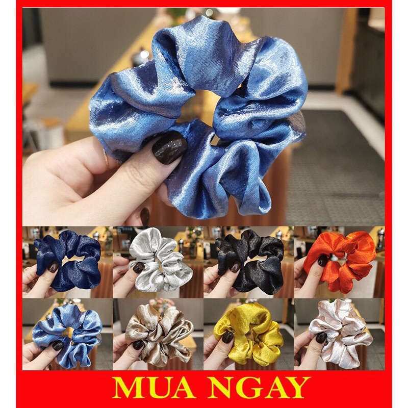 Dây chun cột tóc lụa satin loại bông tròn phồng to màu đẹp sang 🍓