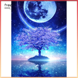 Bộ tranh đính đá 5D DIY hình cây trên mặt trăng và ngôi sao