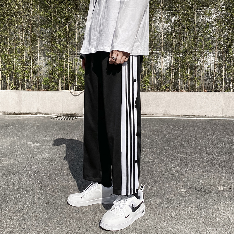 Loose Track Pants Side Row Buckle Pants Men's Trendy Spring and Summer Korean Straight-Leg Pants Wide Leg Pants Men