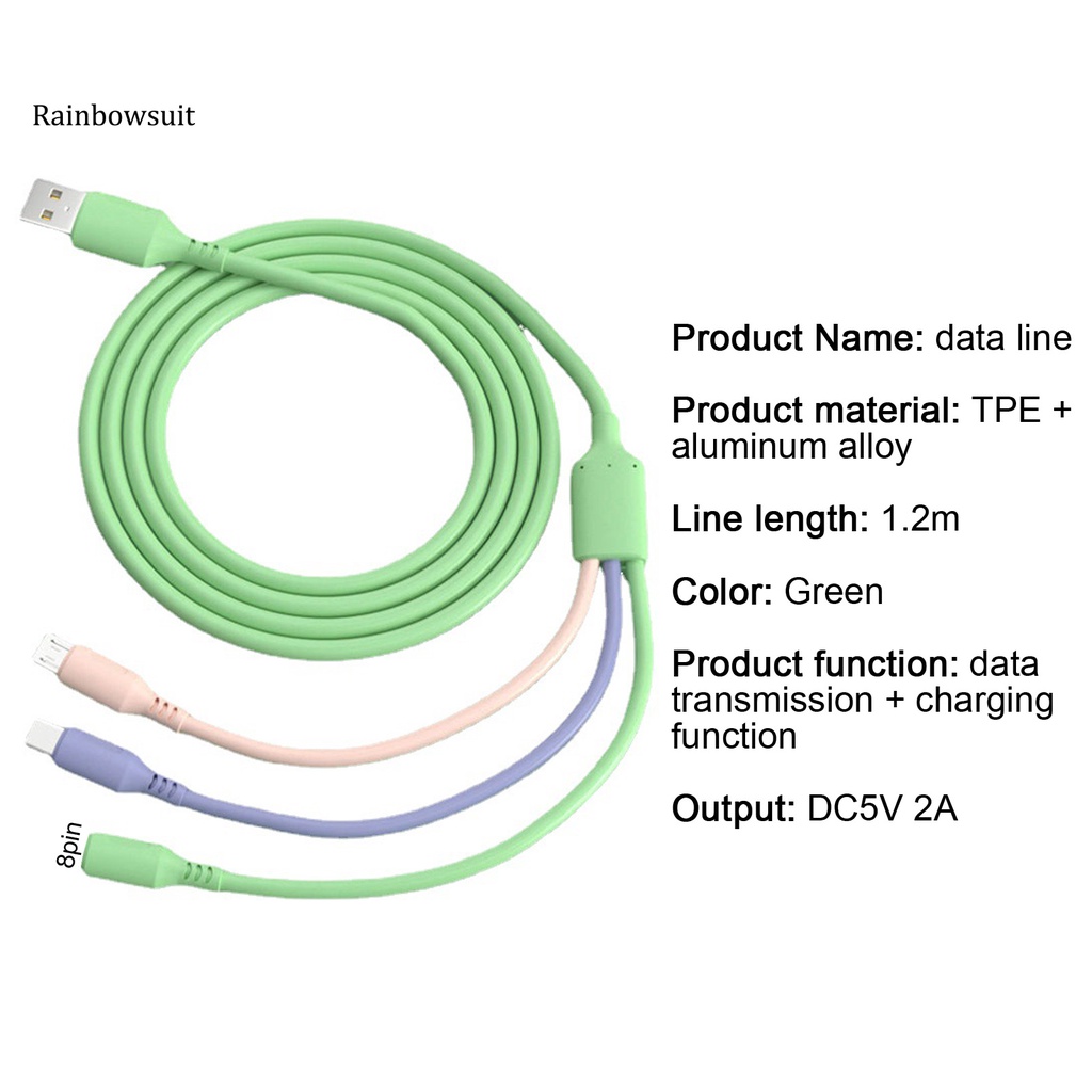 Dây Cáp Sạc Truyền Dữ Liệu Nhanh 8pin Type-C Micro Usb Màu Xanh Lá