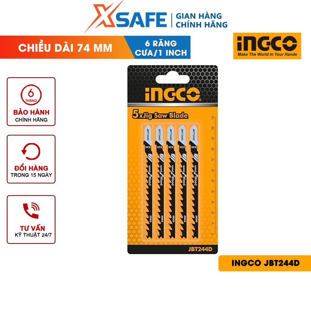 Bộ lưỡi cưa lọng gỗ INGCO JBT244D Lưỡi cưa chất liệu HCS, dùng cắt gỗ mềm ván dăm ván ép lõi gỗ, ván dăm, cắt đường cong