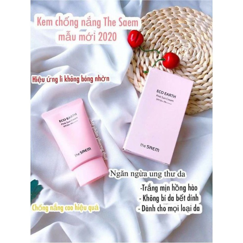 Kem chống nắng The Seam Eco Earth Power Pink Sun Cream Hàn Quốc 50g (Chính hãng)