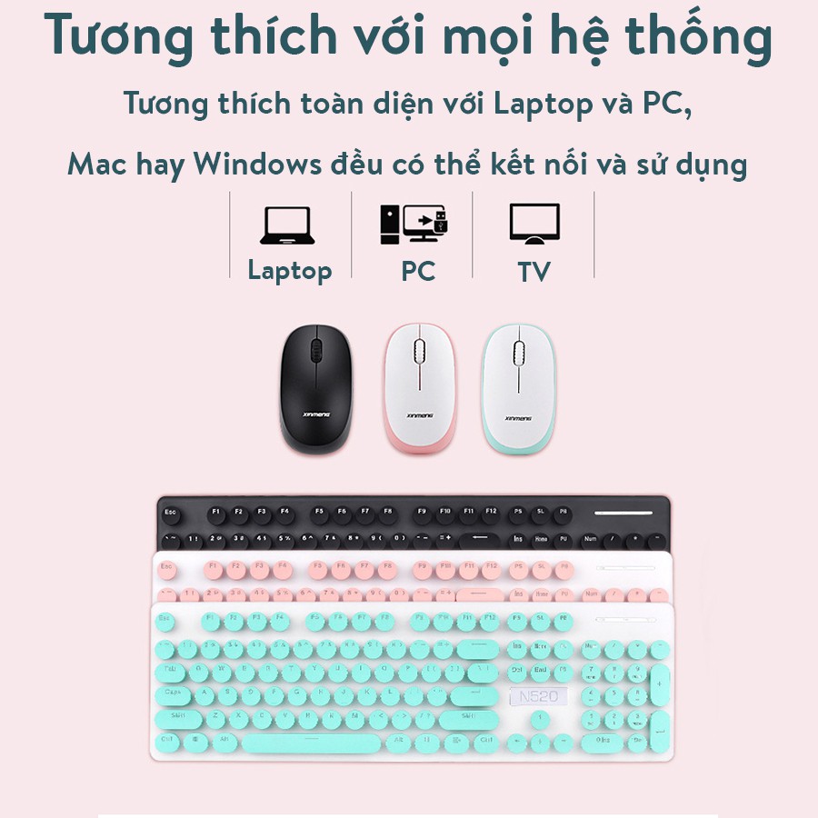 Bộ chuột bàn phím không dây Latope chuột bàn phím giả cơ cho văn phòng phím tròn N520