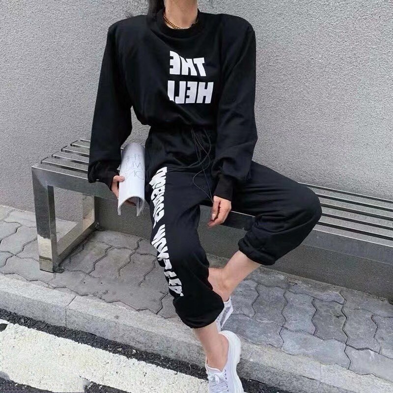 Bộ Nỉ Quần Jogger Monster + Áo Sweater The Hell Tay Dài Dây Rút Mặc 2 Kiểu Suông Bo Hot