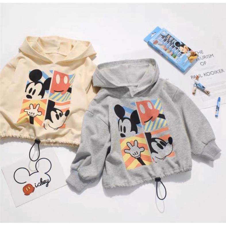 ÁO NỈ MŨ MICKEY GHI/BE CHO BÉ