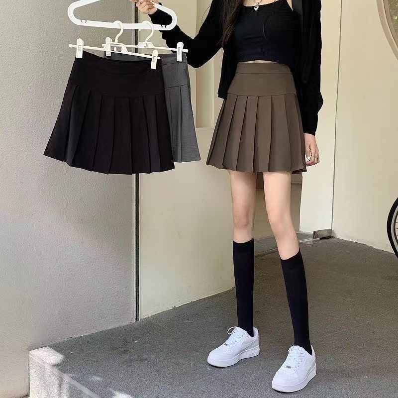 Happy-store  Chân Váy Chữ A Lưng Cao Xếp Ly Thời Trang Mùa Hè Hàn Quốc 3 Màu Tùy Chọn