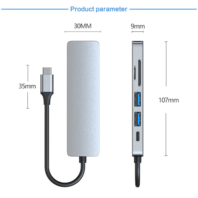 Hub chia cổng USB C sang USB 3.0 6 trong 1 dành cho MacBook Pro