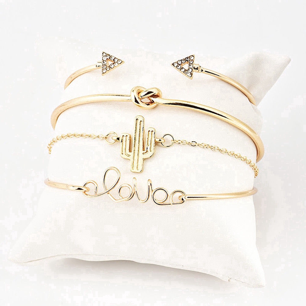 Bộ vòng đeo tay 4 cái mạ vàng dành cho nữ sang trọng thời trang