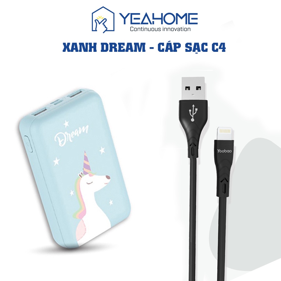 Pin Sạc dự phòng mini Yoobao P10W 10000mAh - Dây cáp sạc cho iPhone iPad đầu Lightning Yoobao C4 dài 1m, cao cấp