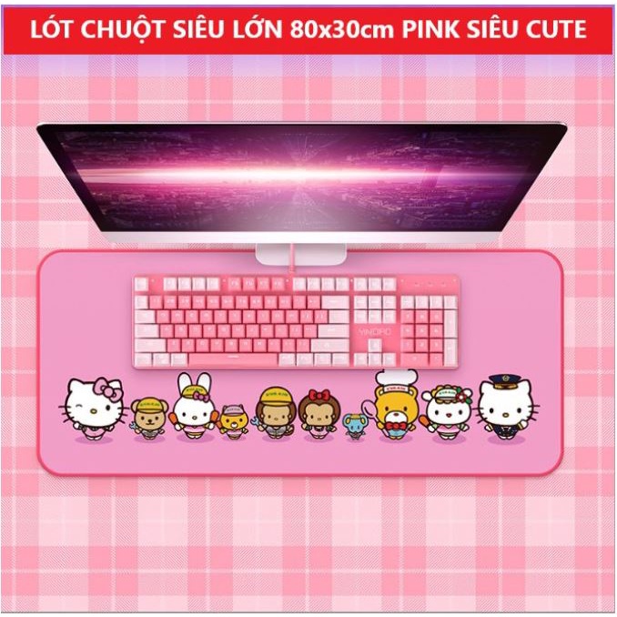 Lót Chuột Game Ziyou Hình Hello Kitty Siêu Cute, Pad Cỡ Lớn 800mmx300mm May Viền 2 Lớp Dày Chống Thấm Nước