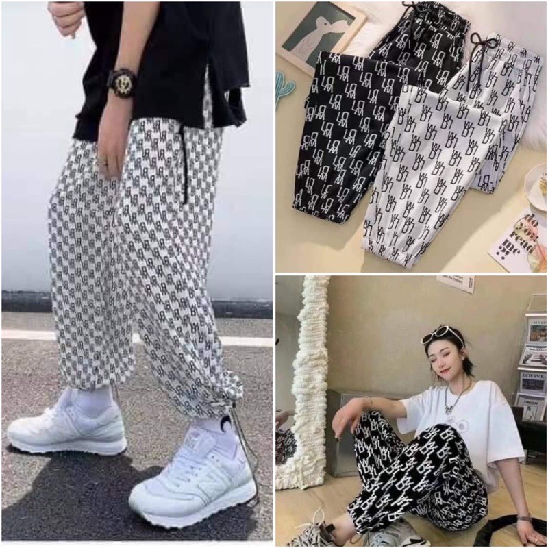 Quần Jogger Thể Thao Hoạ Tiết, Quần Bom Ống Rộng Bo gấu Unisex