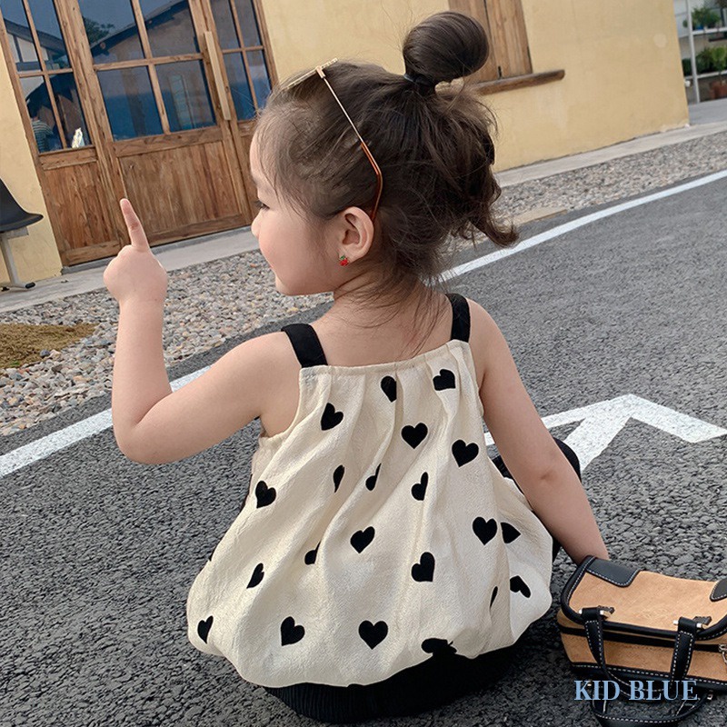 Bộ Áo Đính Nơ Đen + Quần Ống Rộng Thời Trang Mùa Hè Hàn Quốc Cho Bé Gái