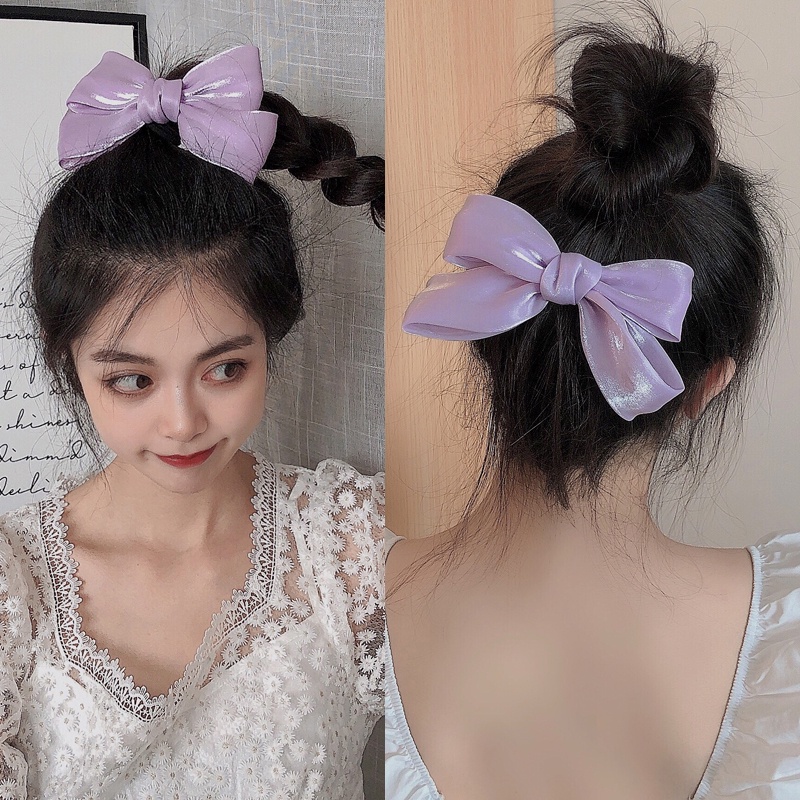 Kẹp Tóc Nơ Ruy Băng Phối Ren Thời Trang Cho Nữ