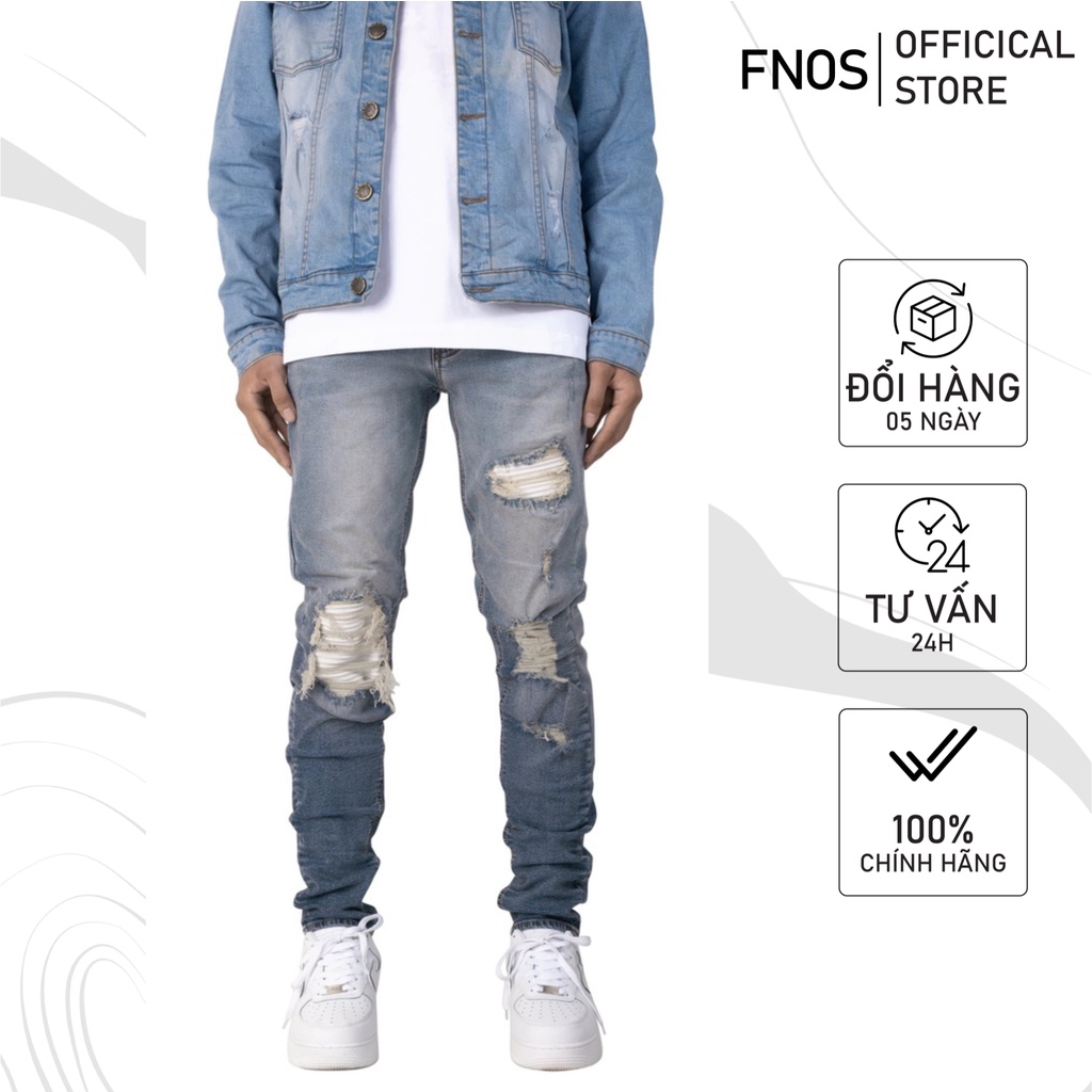 Quần Skinny Jeans Biker Nam FNOS Streetwear Màu Xanh Wash NZ37 - Local Brand Chính Hãng