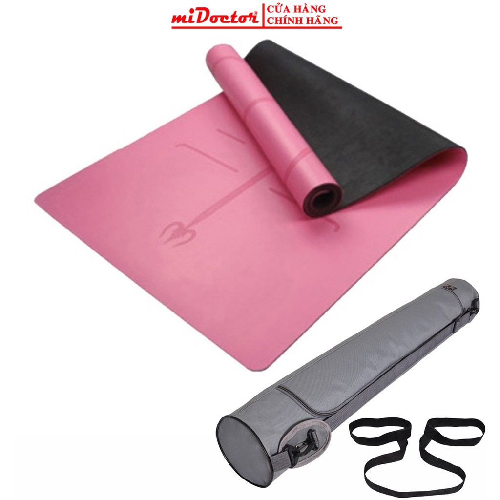 Thảm Tập Yoga Định Tuyến Da PU Cao Cấp - Chọn Màu - Dày 4MM  - Thảm Yoga, Thảm Tập Gym + Túi Đựng và Dây Hãng miDoctor