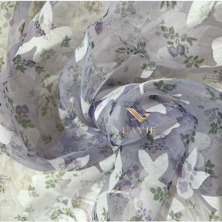 Vải Organza Hoa dệt lụa cao cấp nhà Lavie suôn mềm, sang trọng, vải may váy đầm, dạ hội