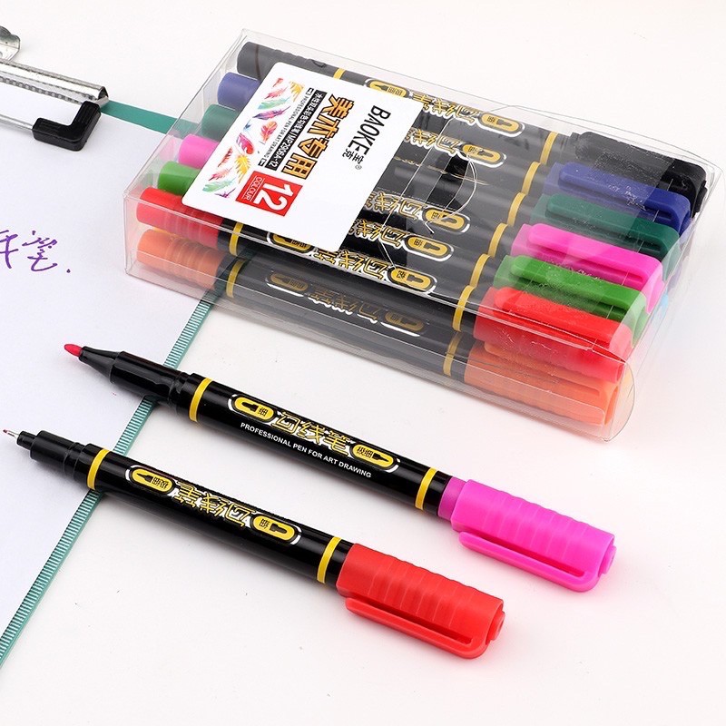 Professinal Pen For Art Drawing Bút Lông vẽ marker Màu 2 Đầu ngòi lông kim và ngòi lông BAOKE MP2906A