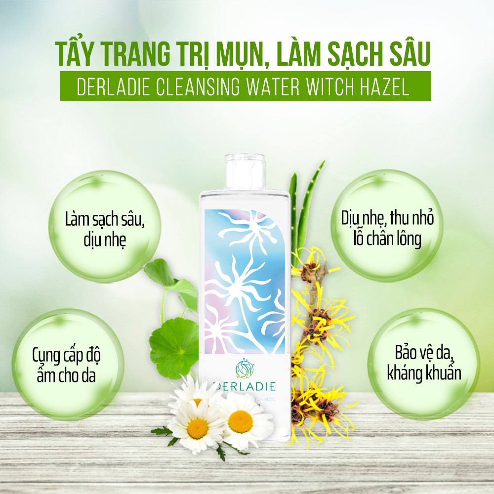 Combo Nước Tẩy Trang + Nước Hoa Hồng Dưỡng Ẩm, Dịu Nhẹ Chiết Xuất Cây Phỉ Derladie Natural Witch Hazel Toner | BigBuy360 - bigbuy360.vn