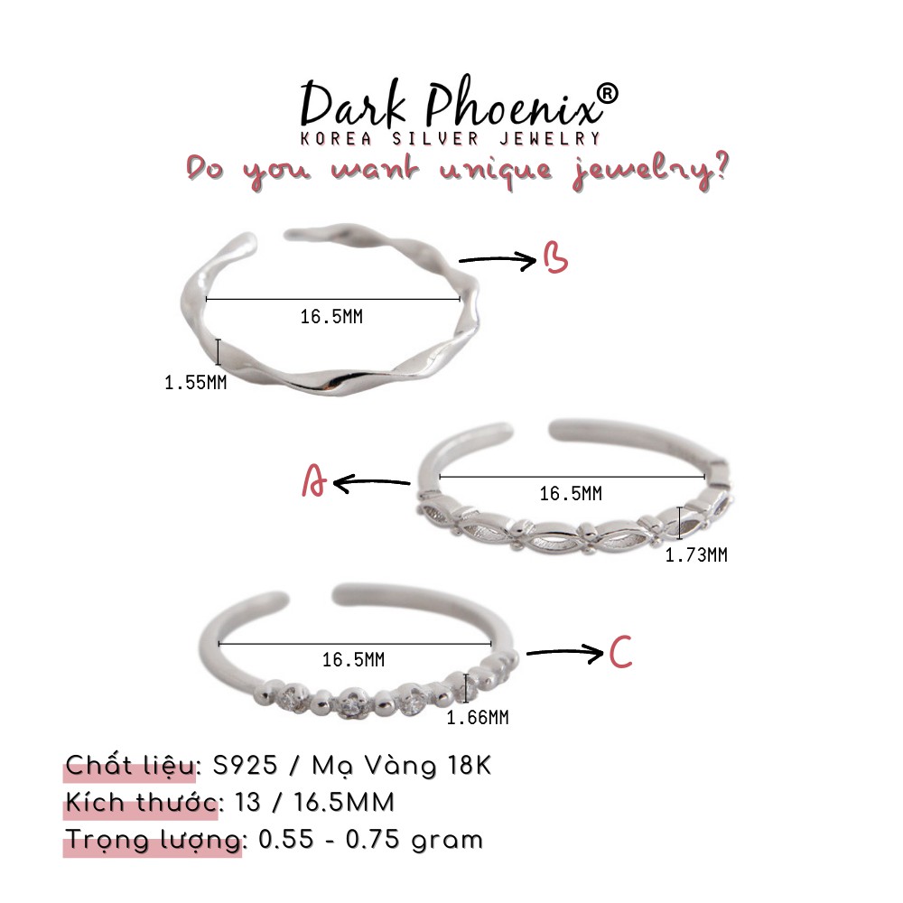 Nhẫn bạc DARK PHOENIX Basic phong cách Ulzzang Korea tối giản - NB01