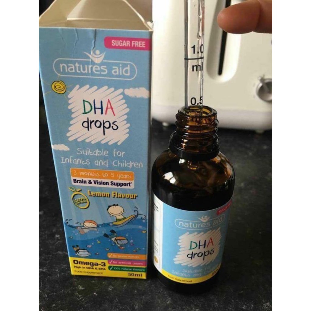 Natures Aid DHA Mini Drops 50ml Giúp Bé Thông Minh Nhanh Nhẹn của Anh Quốc