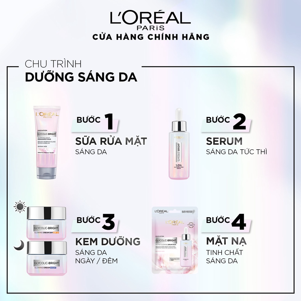 Serum dưỡng sáng mờ thâm nám L'Oreal Paris Glycolic Bright1.0% Glycolic Acid (AHA) 15ml