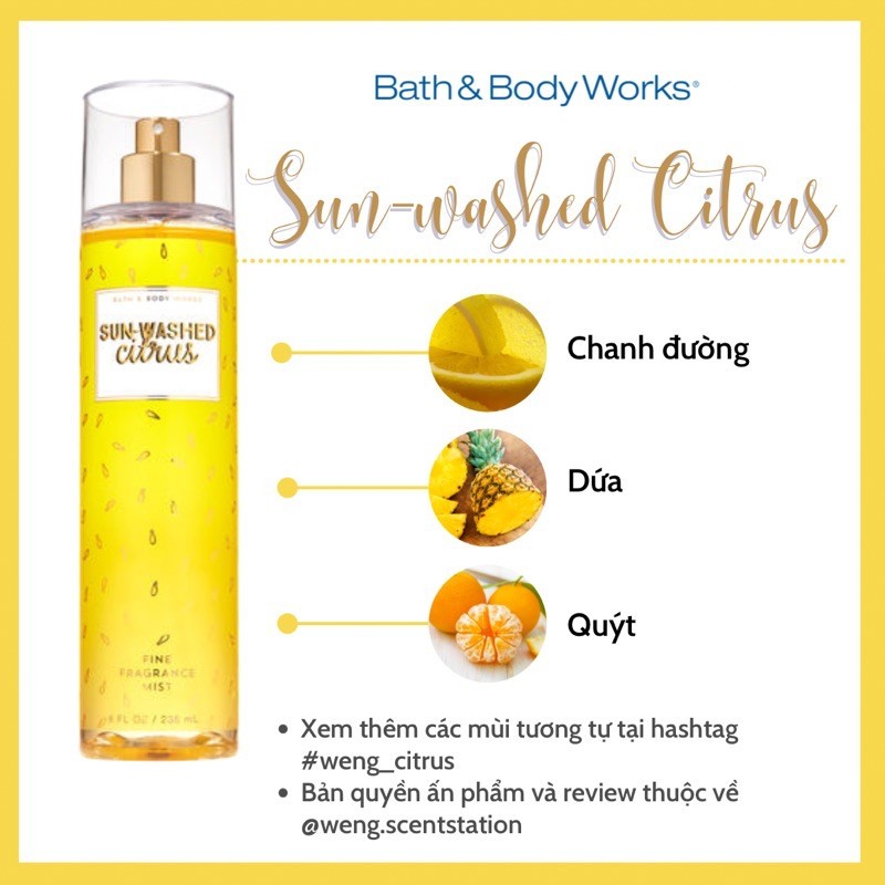 (MÙI HOT) Xịt thơm toàn thân Bath & Body Works mùi Sun-washed Citrus | BigBuy360 - bigbuy360.vn